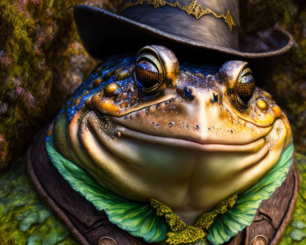 Detailed Illustration of Stylish Frog in Witch's Hat and Coat