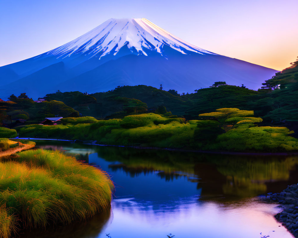 Scenic Mount Fuji Sunrise Over Serene Lake