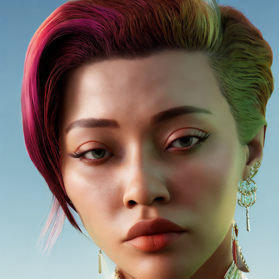 Colorful Hair Woman Portrait with Realistic Skin Textures