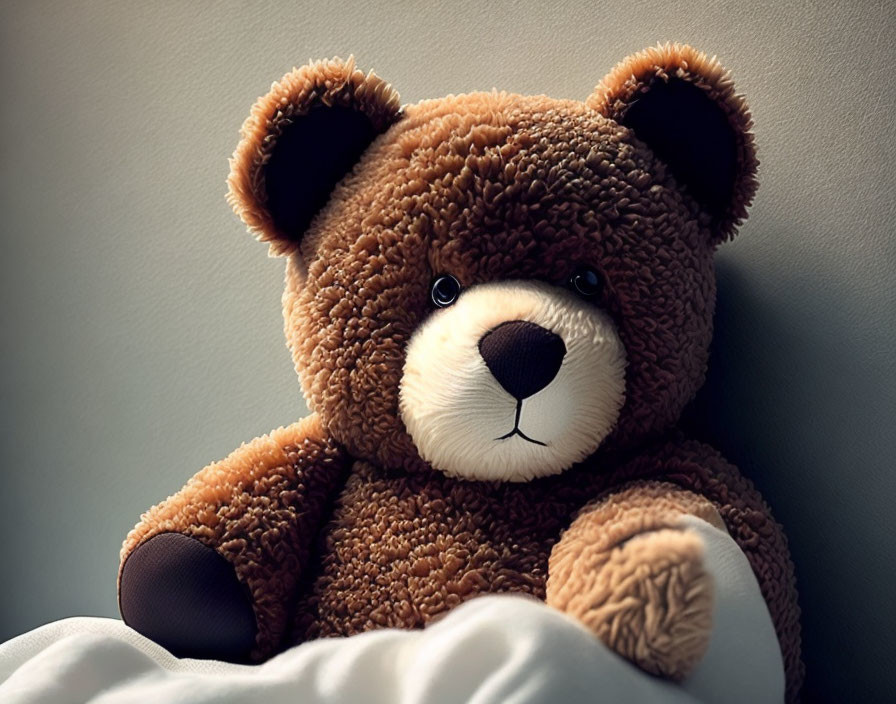 Brown Teddy Bear with Black Eyes on Grey Background