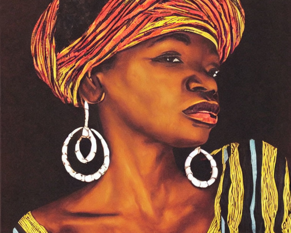 Vibrant artwork of woman in yellow and red headwrap