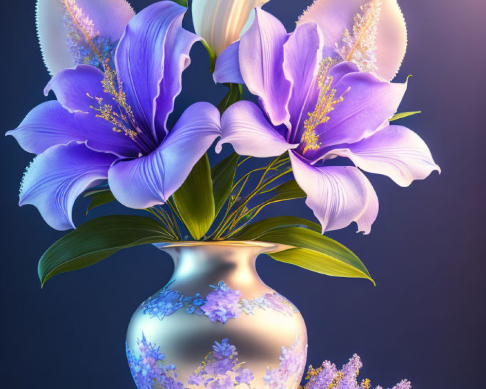 Realistic lavender flowers in decorative vase with subtle lighting