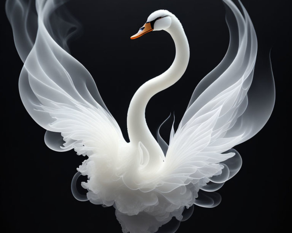 Ethereal swan depicted in flowing white smoke