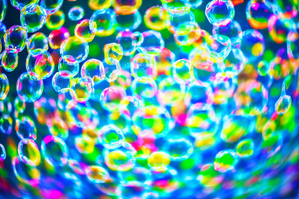 Colorful Close-Up of Vibrant Soap Bubbles with Blurred Background