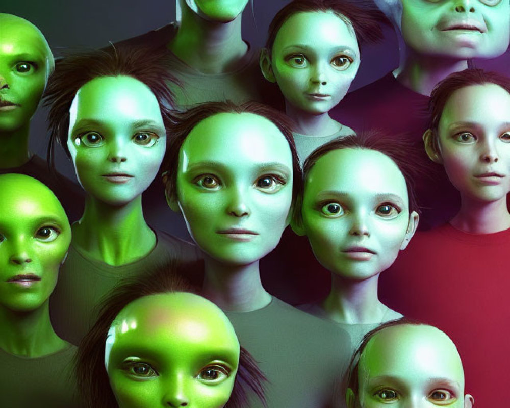 Colorful 3D Humanoid Figures with Oversized Heads and Expressive Eyes