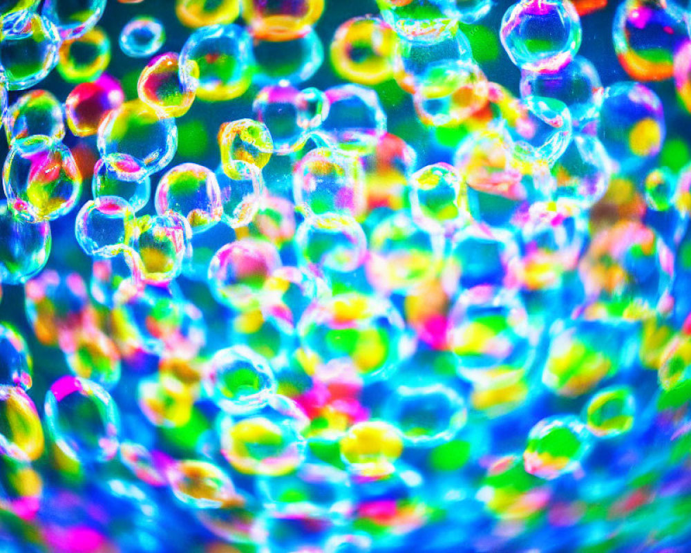 Colorful Close-Up of Vibrant Soap Bubbles with Blurred Background
