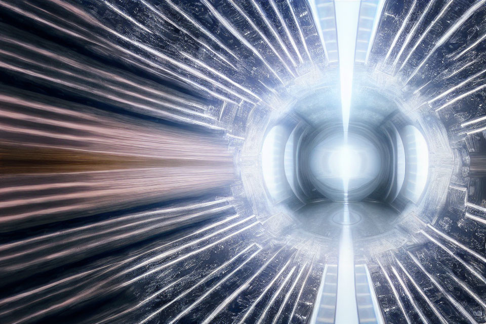 Futuristic tunnel with glowing light beams for high-speed travel