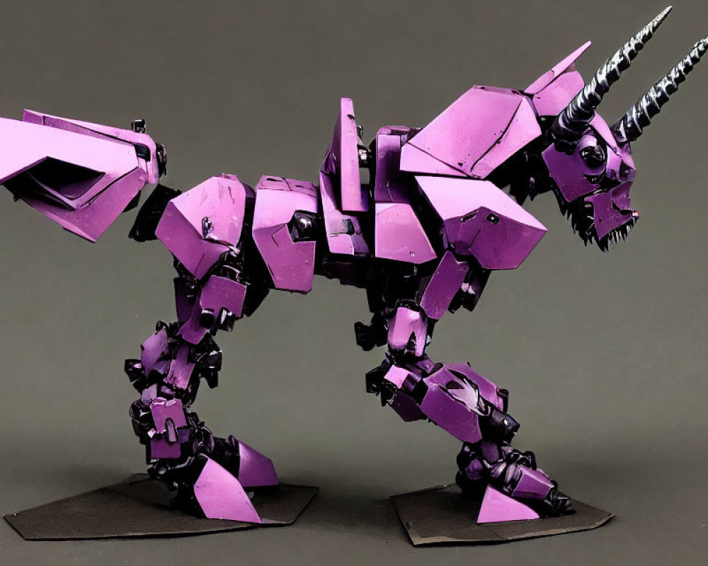 Purple Robotic Dinosaur Model with Articulated Joints on Gray Background