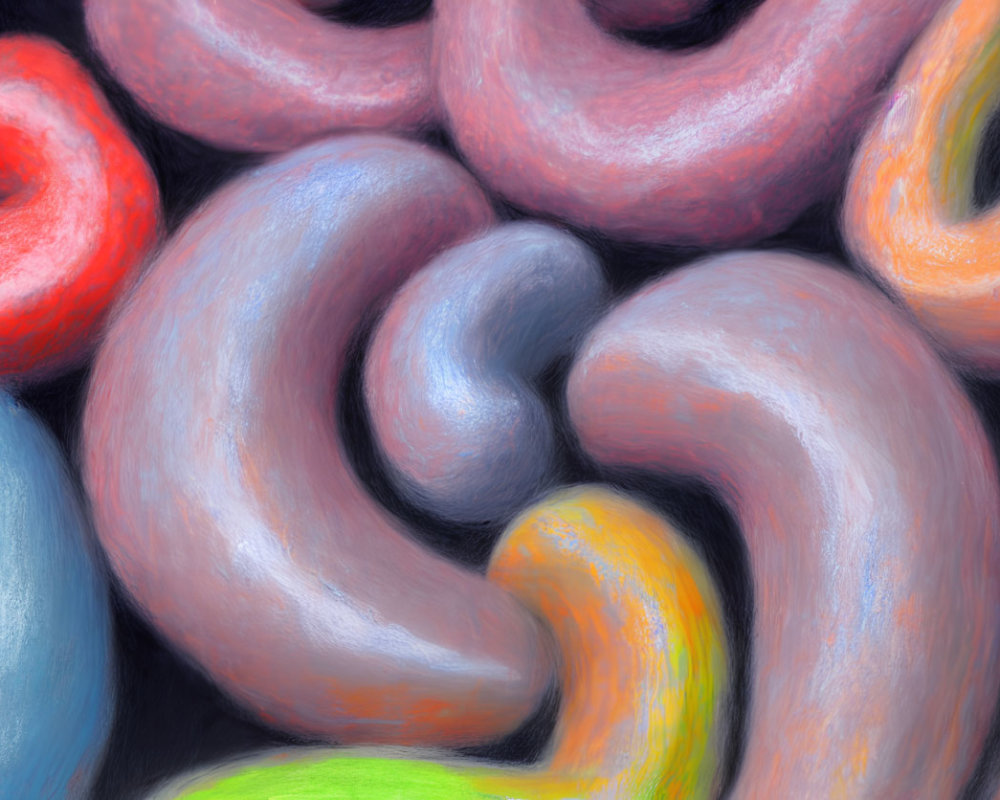 Abstract Pastel Drawing with Swirling Pink, Blue, Orange, and Green Shapes