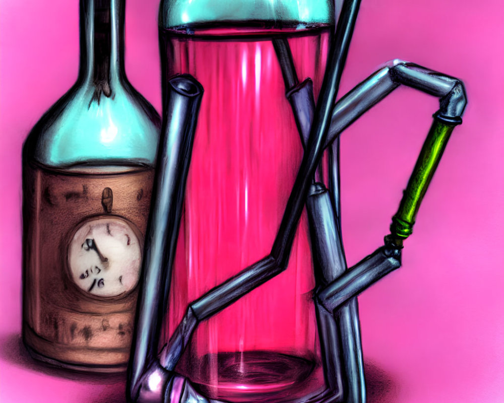 Colorful Chemistry Set Illustration on Pink Background