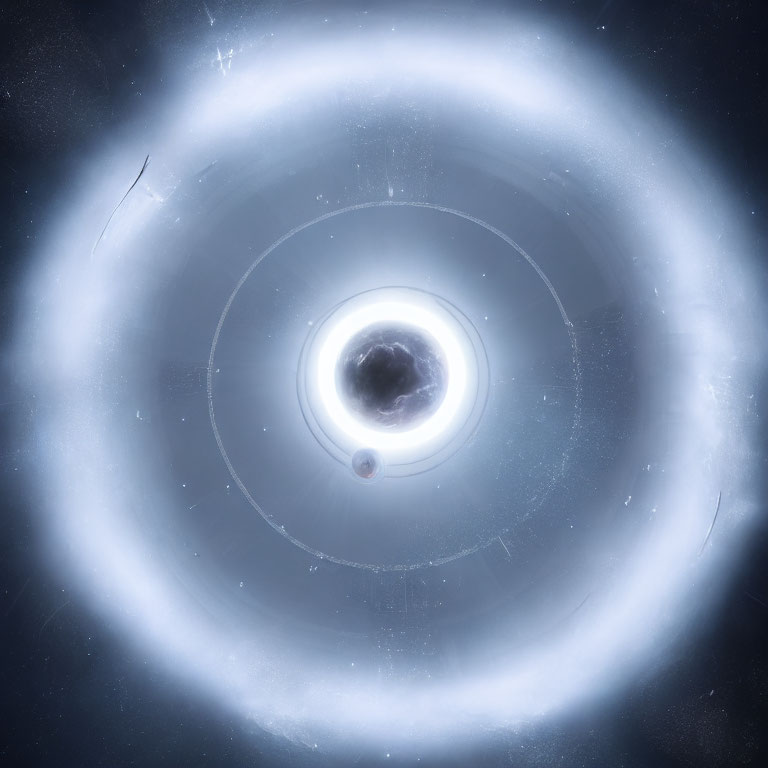 Illustration: Black hole with accretion disk, star, interstellar dust in space