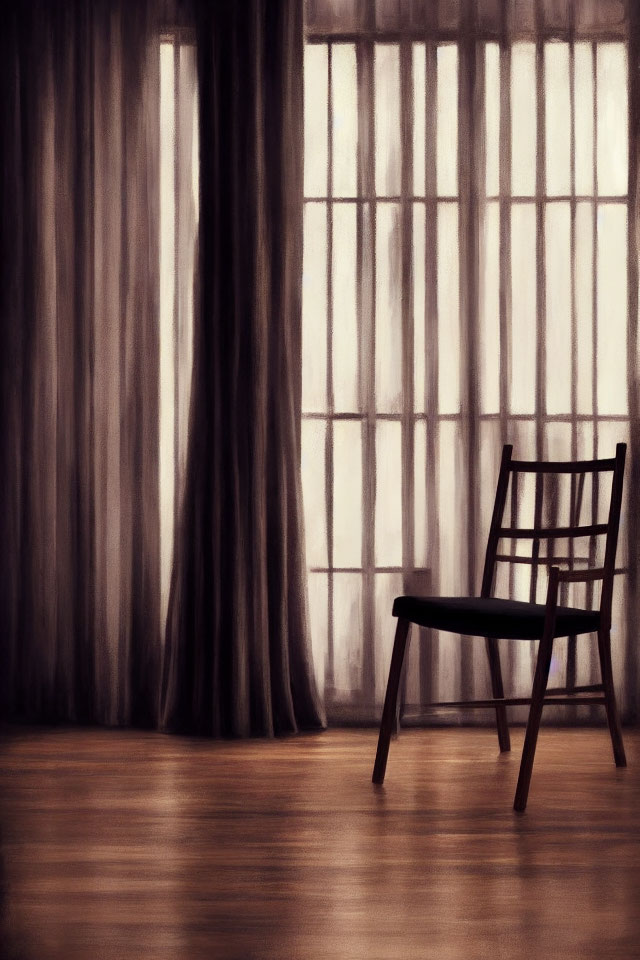 Black chair in sunlit room with sheer curtains