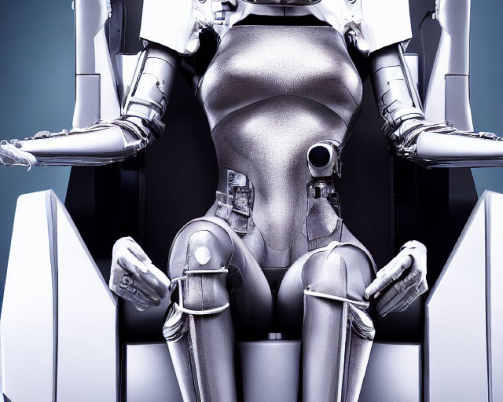 Futuristic female humanoid robot with metallic joints in sleek setting