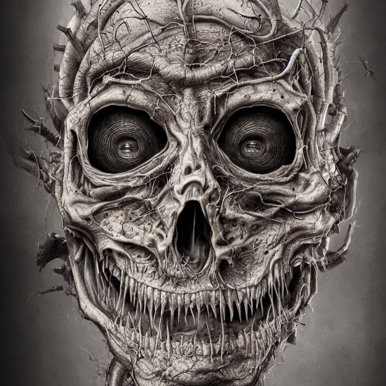 Detailed Close-Up of Scary Skeletal Figure with Prominent Eye Sockets