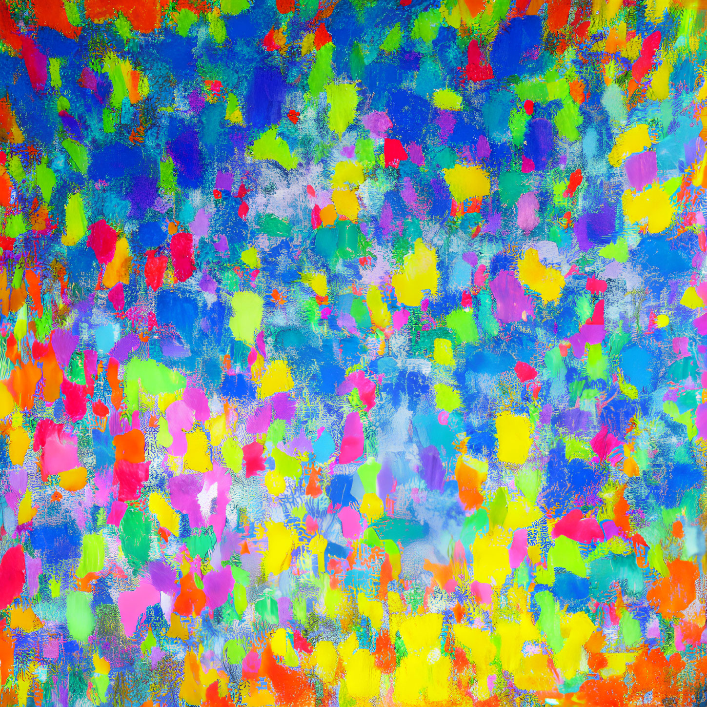 Colorful Abstract Painting with Blue, Green, Yellow, Pink, and Orange Splashes