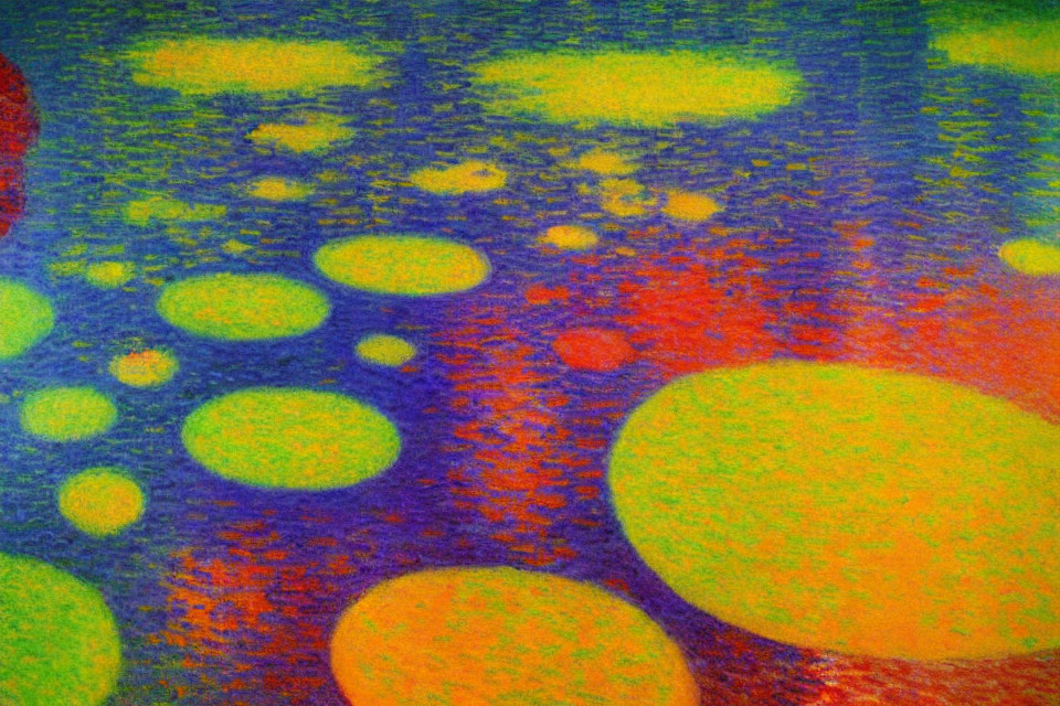 Colorful Pointillist Painting: Abstract Water Reflection Pattern