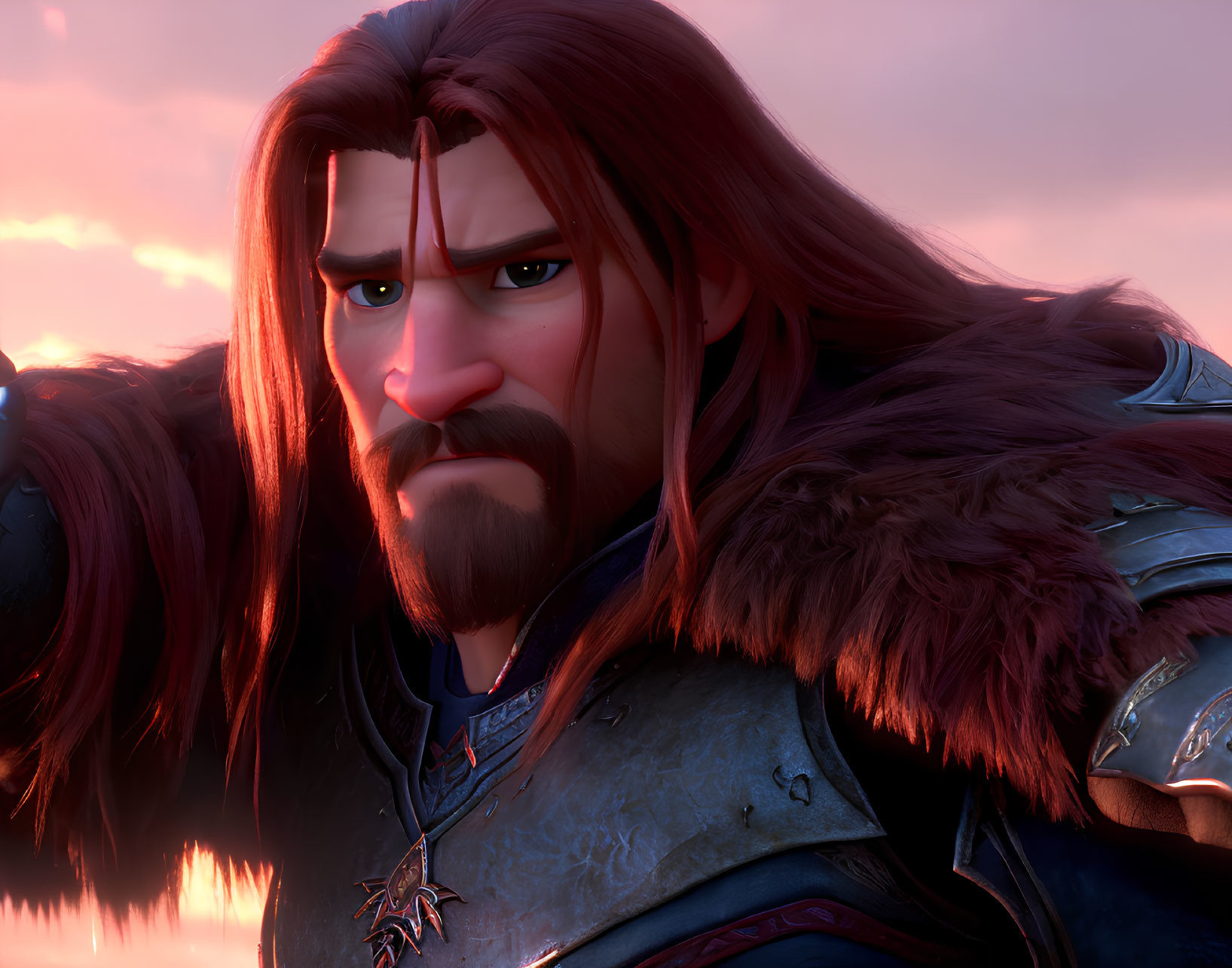 Male Character with Long Red Hair and Armor in 3D Animation