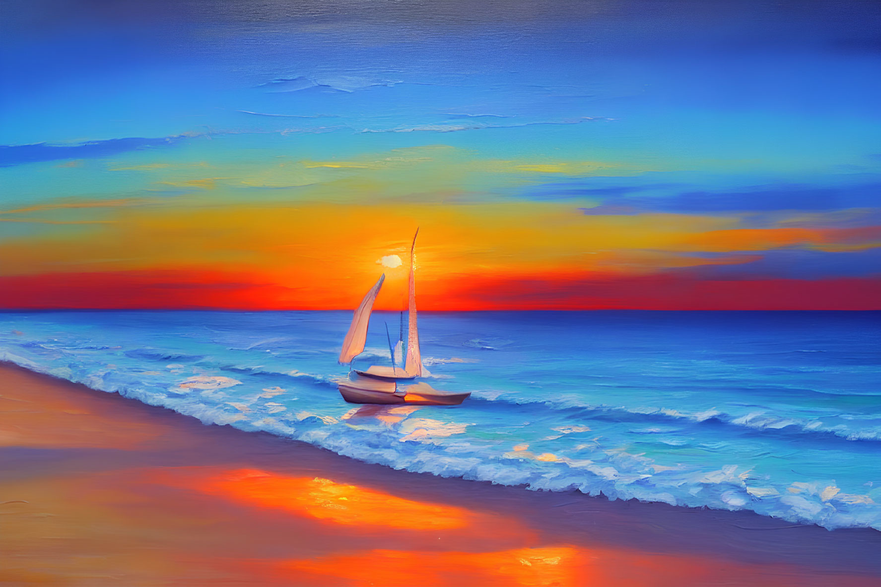 Vivid Sunset with Orange and Blue Hues Reflecting on Sea