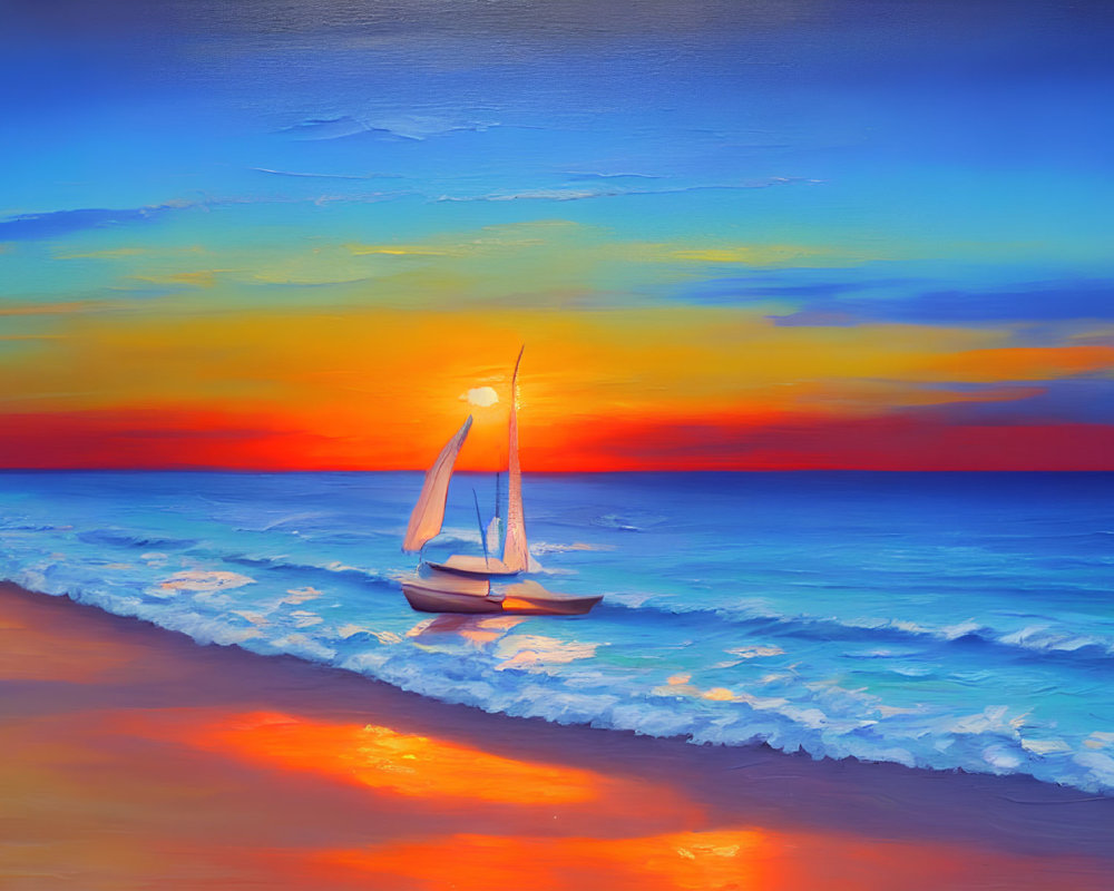 Vivid Sunset with Orange and Blue Hues Reflecting on Sea