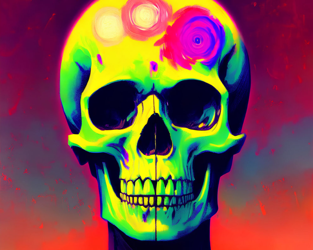 Colorful Skull Artwork with Neon Yellow and Purple Tones