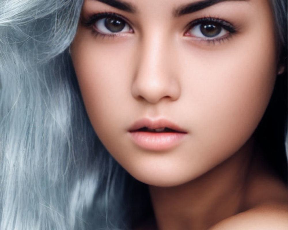 Portrait of Young Woman with Silver Hair and Intense Eyes
