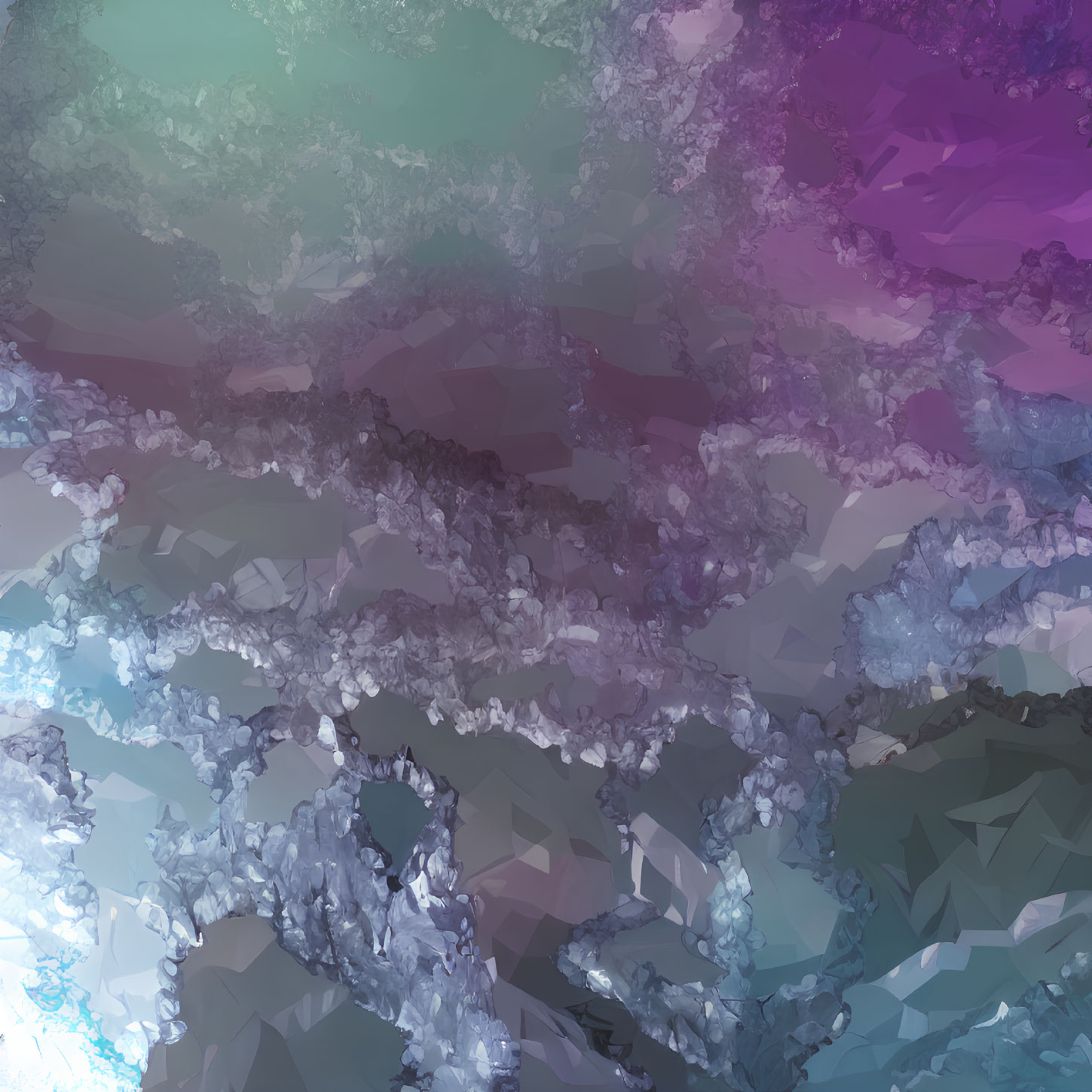 Abstract Digital Painting: Textured Crystalline Geode in Purple, Blue & Green