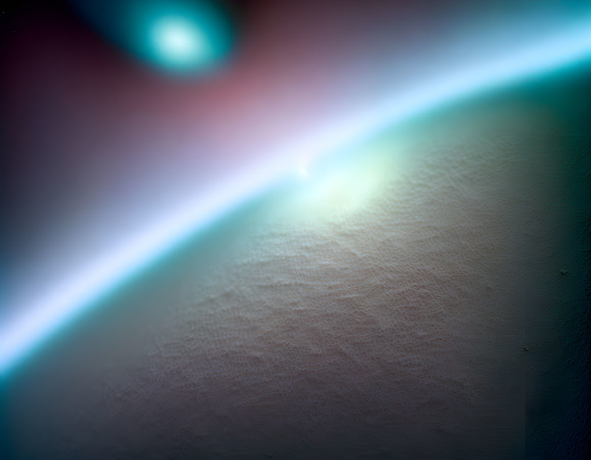 Celestial bodies lens flare effect on textured planetary surface