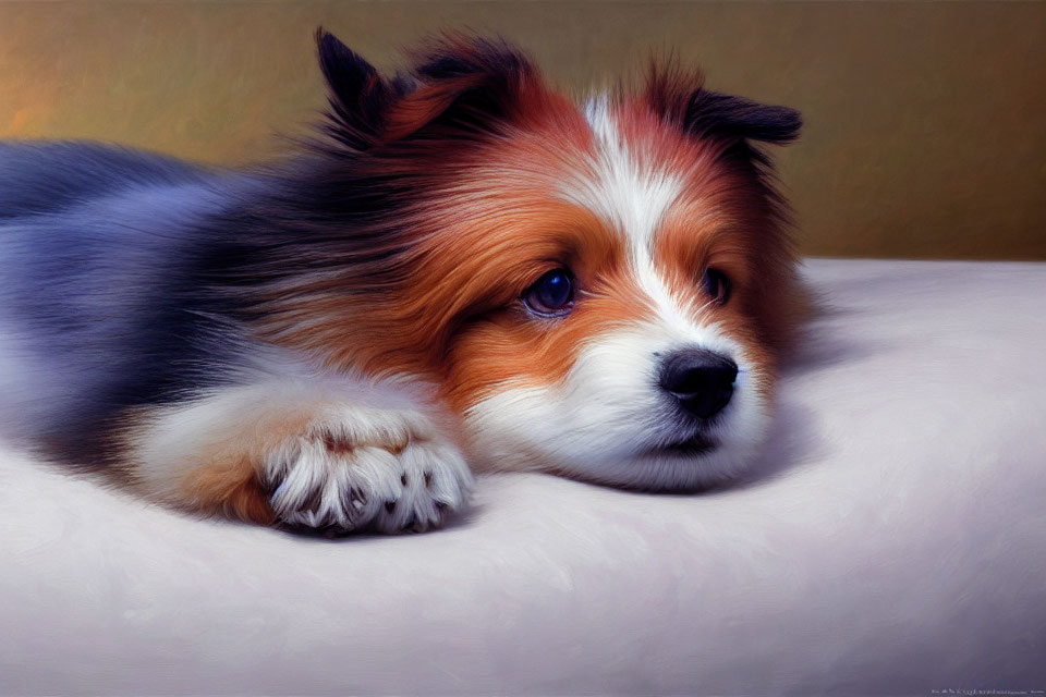 Tri-Colored Papillon Dog with Fluffy Fur and Soulful Eyes