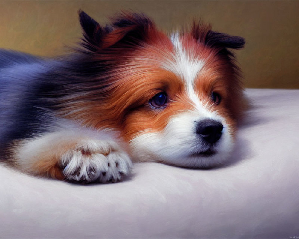 Tri-Colored Papillon Dog with Fluffy Fur and Soulful Eyes