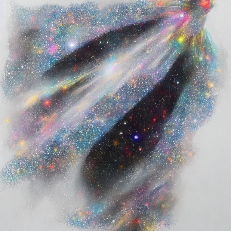 Vibrant Cosmic Feather Illustration with Galaxy Pattern