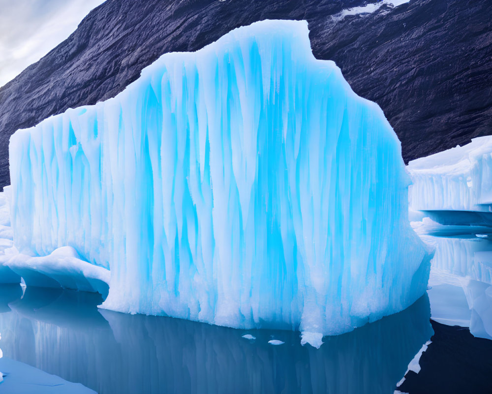 Majestic blue iceberg surrounded by ice formations in calm waters