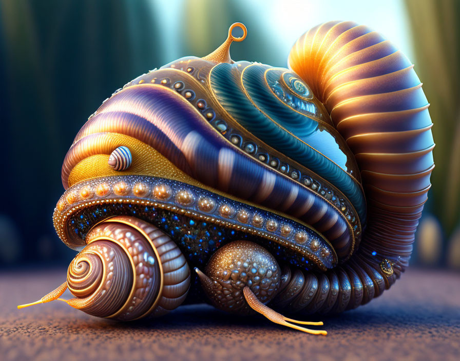 Colorful Stylized Digital Artwork: Snail with Ornate Shell