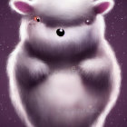 Whimsical fluffy pig-like creature on starry purple backdrop