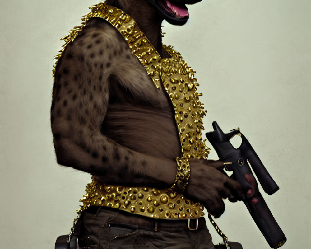 Baboon-headed humanoid with golden armor and pistol
