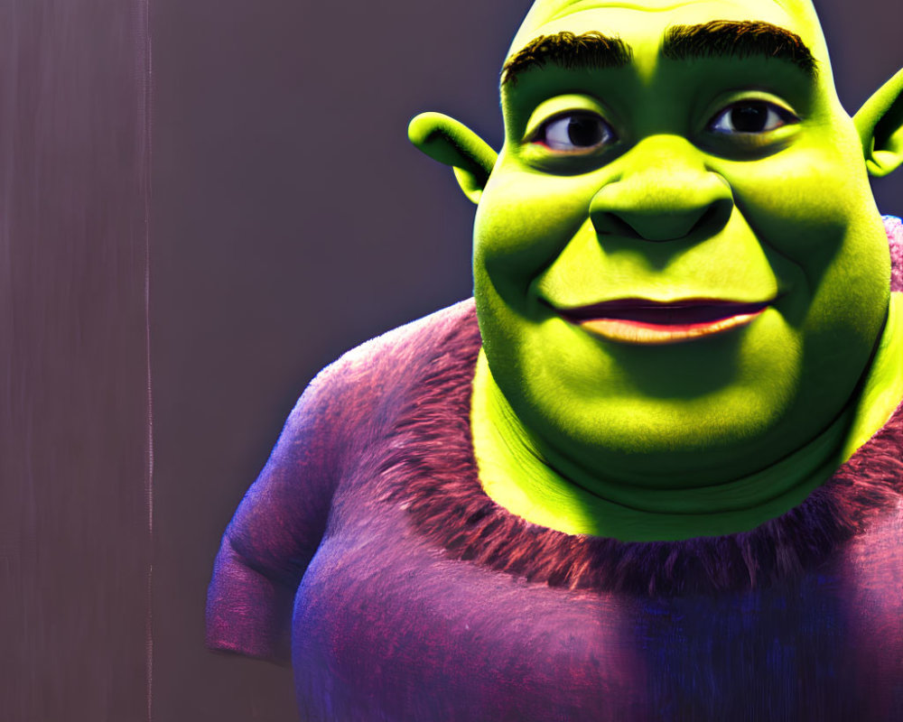Stylized image of bald ogre with green skin and unique attire