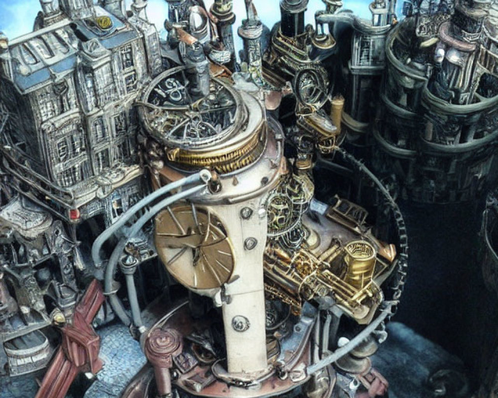 Detailed Steampunk Cityscape with Ornate Towers and Gears