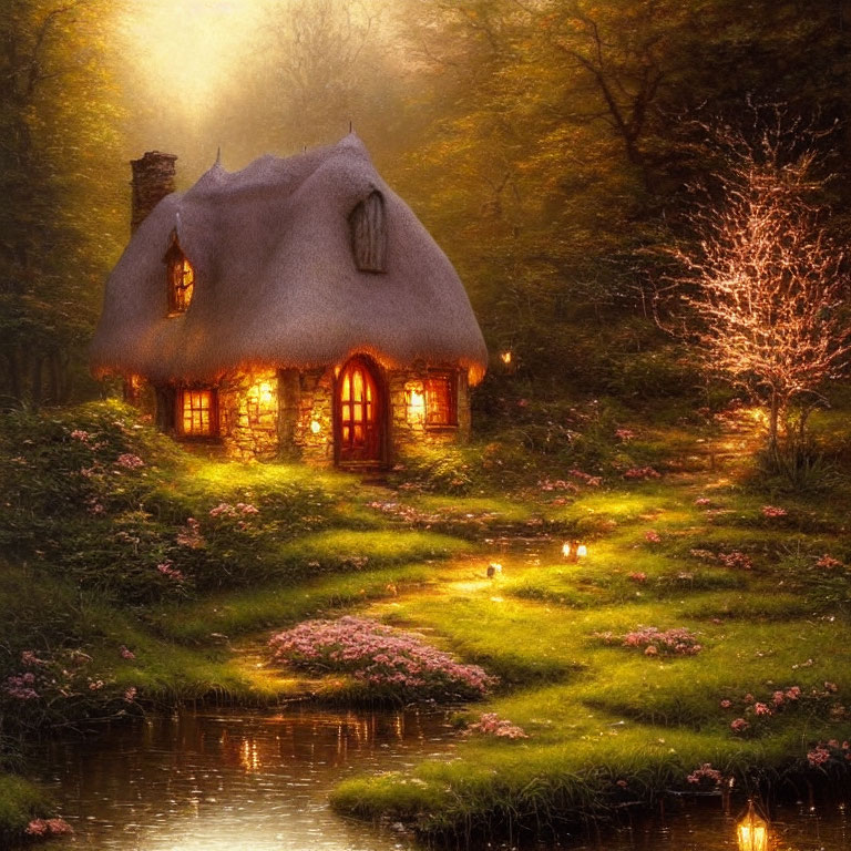 Charming Thatched Cottage in Enchanted Forest Clearing