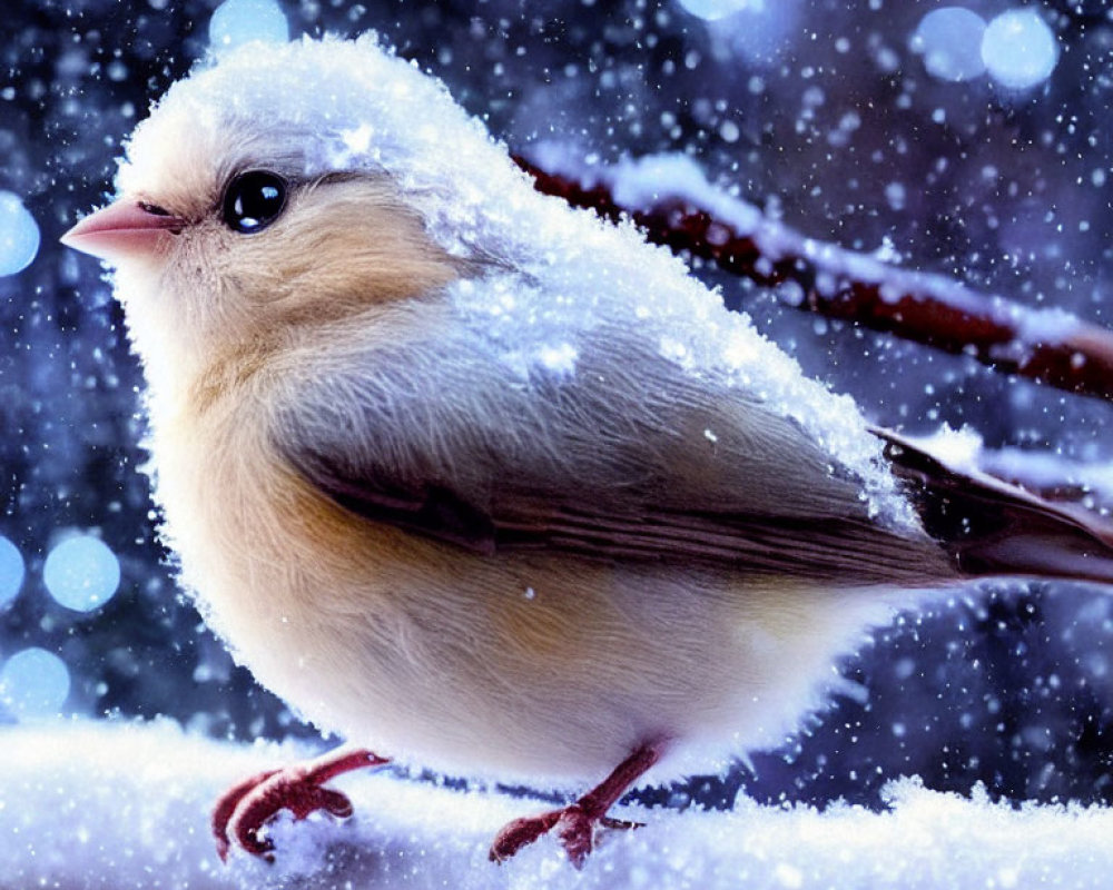 Pale Plumage Bird Perched on Snowy Branch