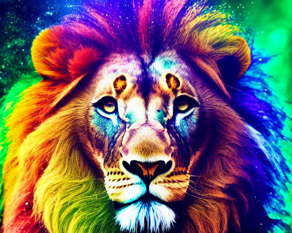 Colorful Lion Face on Psychedelic Background