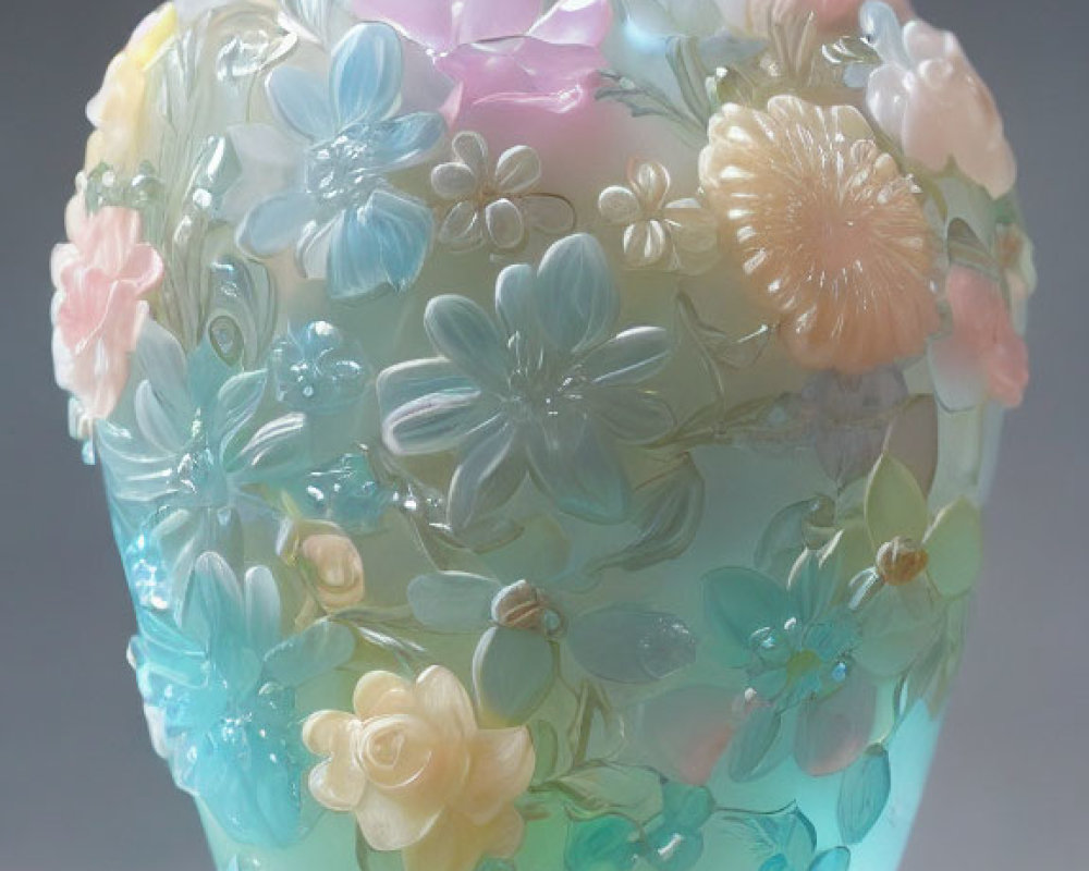 Gradient Glass Vase with Teal and Floral Design