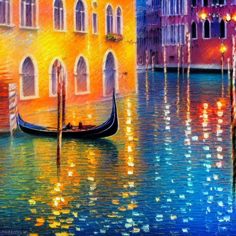 Vibrant Impressionist Gondola Painting in Venice