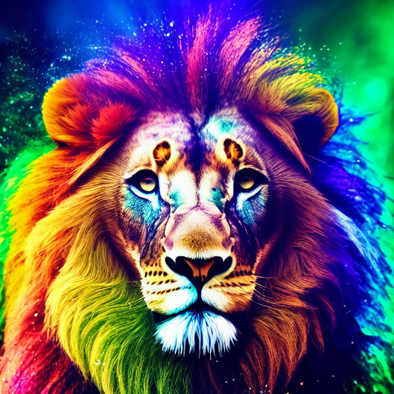 Colorful Lion Face on Psychedelic Background
