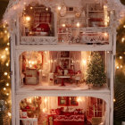 Detailed Christmas miniature dollhouse with festive decorations and cozy interior