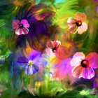 Colorful poppies painting with vibrant red, pink, purple, and blue hues on bokeh-style