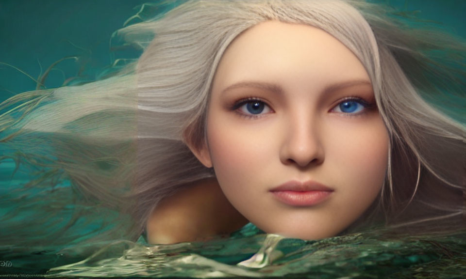 Pale-Skinned Humanoid with Blue Eyes in Water Scene