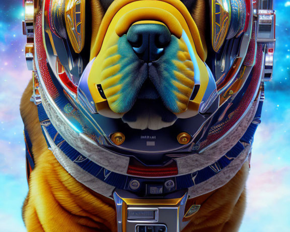Colorful Astronaut Dog in Space Suit with Serious Expression