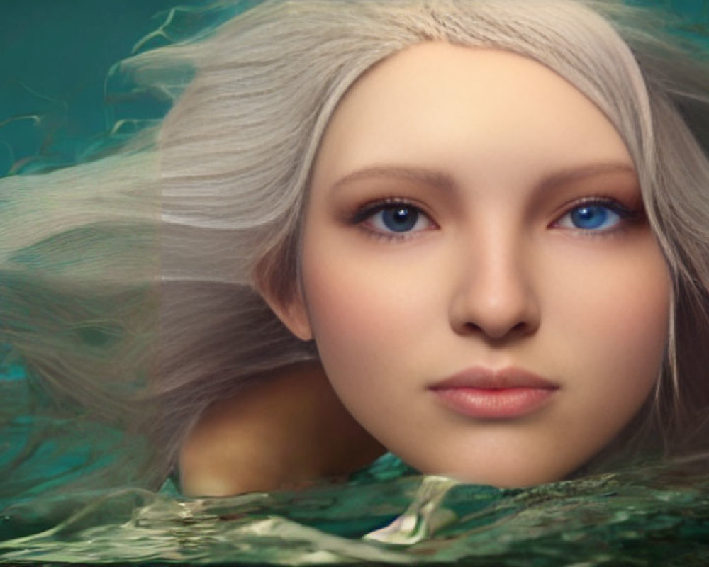 Pale-Skinned Humanoid with Blue Eyes in Water Scene