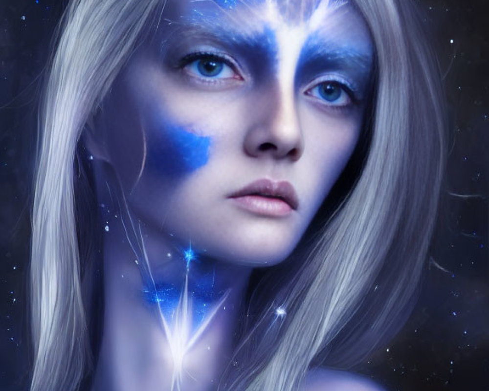 Person with Long Blonde Hair and Galaxy-Inspired Makeup