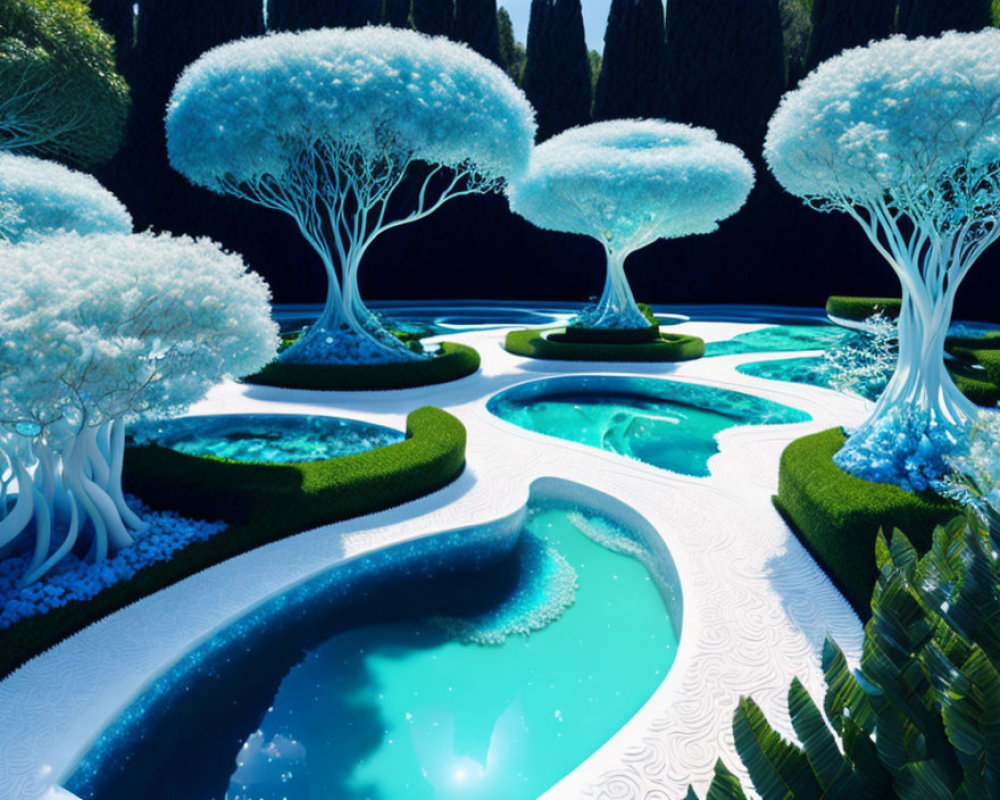 Luminescent Blue Trees in Fantastical Landscape
