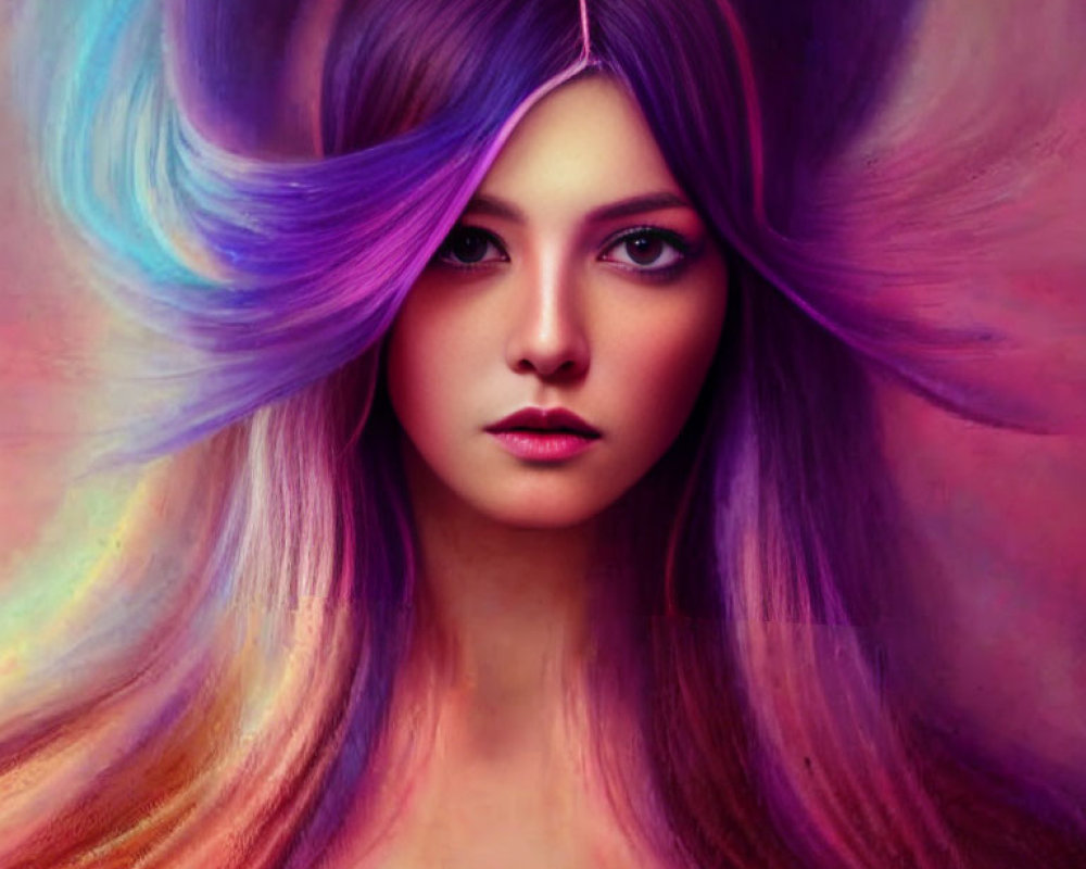 Multicolored Hair Portrait with Purple, Blue, and Pink Shades